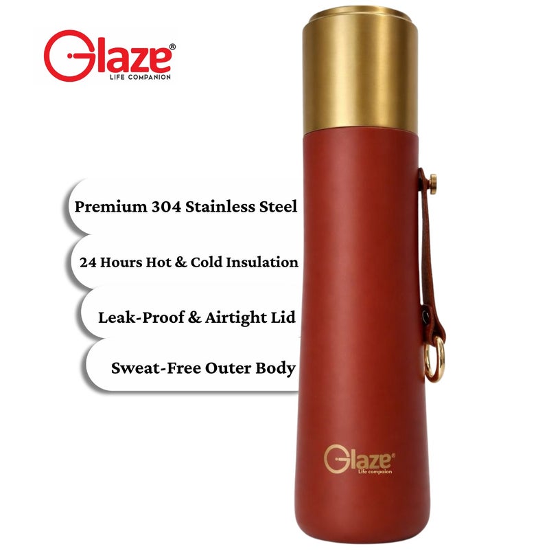 جليز زجاجة ماء من الفولاذ المقاوم للصدأ 304، معزولة بتفريغ الهواء، مانعة للتسرب، سعة 500 مل، لون أحمر - Image 3